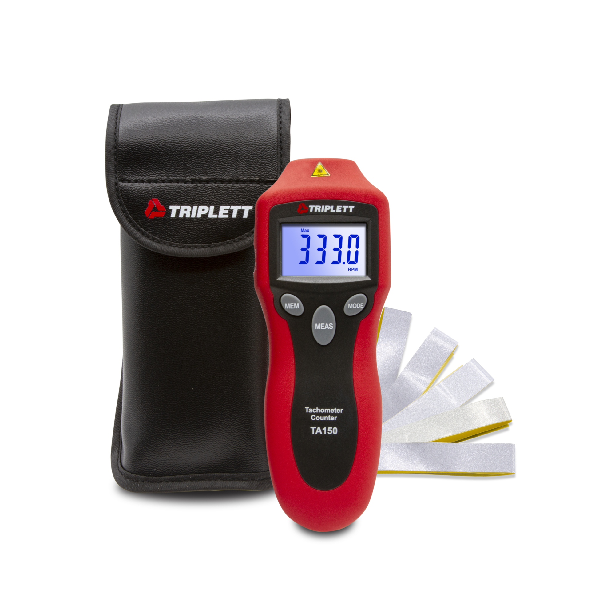 Triplett Laser Photo Tachometer — Non-Contact RPM, 5-Digit LCD Display, Includes Reflective Tape and Carrying Case, Model# TA150